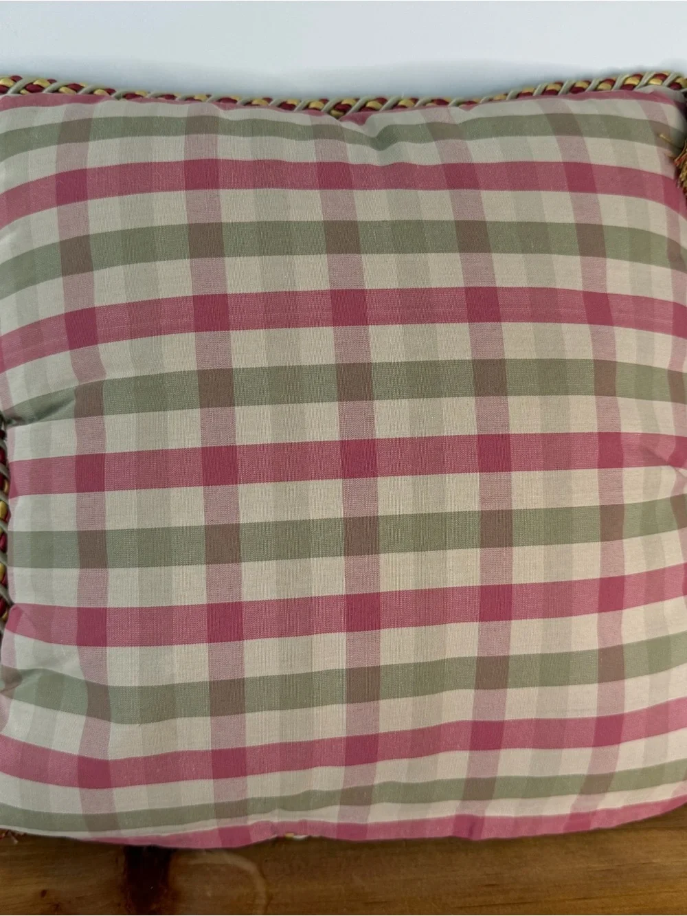High-End Vintage Chinoiserie Needlepoint Pillow W/Plaid Cotton Backing & Tassels